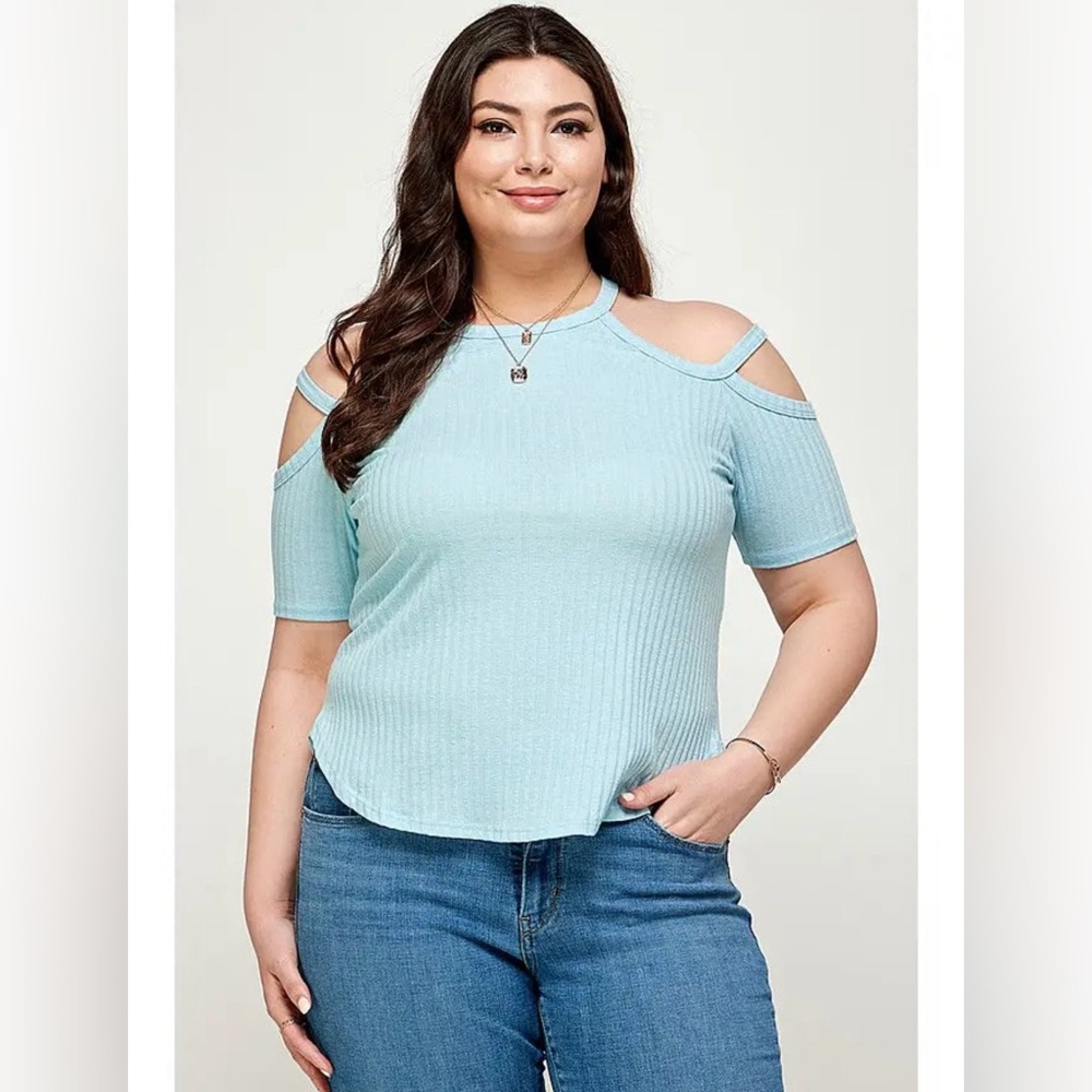 Cut Out Ribbed Cold Shoulder Top